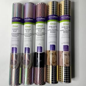 Lot of 5 — Cricut STRONGBOND HOLOGRAPHIC + METALLIC IRON-ON Premium Vinyl Sheets